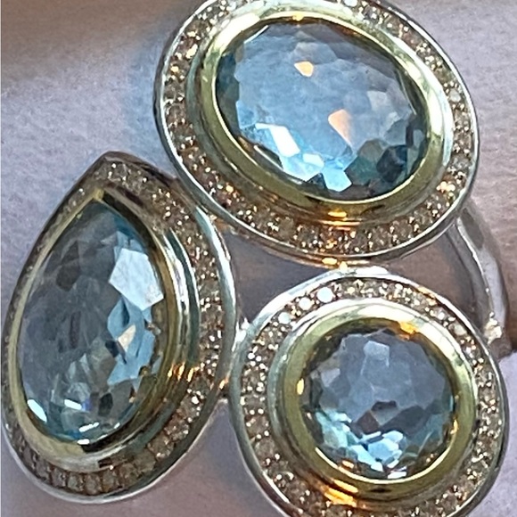 Ippolita blue topaz Diamond 18k sterling chimera rock candy ring size 7 $1800 - Picture 8 of 11